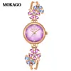 Relógio Feminino de Luxo de Alta Qualidade Moka Pulseira de Cobre Exquisita Cravejada com Diamantes Relógio Pulseira Flor Cruzada Compacto à Prova d'Água Gradiente Relógio de Quartzo