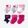 Fornecimento Exclusivo Transfronteiriço de 6 Pares de Meias Simples Coloridas Doces para Bebê, Meias Quentes de Fio Felpudo para Recém-nascidos, Meninas, Estilo Outono e Inverno