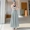 Falda Yamamoto de Algodón Tencel para Mujer, Nueva Falda Midi Elegante Adelgazante de Cintura Alta con Dobladillo Ancho y Fluido para Primavera/Verano