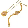 Nuevo conjunto de collar con colgante giratorio y pulsera estilo nacional chino, estilo antiguo, chapado en oro, con diamantes de color rosa pomelo y diseño de rosetón, para mujer