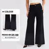 Calça Jeans Gradiente de Perna Larga Transfronteiriça Europeia e Americana Nova para Mulheres, Cintura Alta Bolsos Emagrecedores Fivela Elástica Calça Fitness Casual
