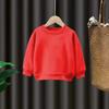Suéter de otoño e invierno 2024 para niños, nuevo estilo extranjero, jersey de manga larga con cuello redondo, camisa de color sólido, suéter informal de tablero ligero