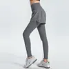 Pantalones deportivos de dos piezas falsos para mujer, ajustados, de secado rápido, para entrenamiento, yoga, running, fitness, con agujeros quemados, cintura alta, ropa exterior, que contraen el abdomen