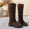Botas Altas Retro de Gamuza Europeas y Americanas para Mujer Hebilla de Cuero Tacón Grueso Botas Largas Otoño e Invierno Botas de Caballero del Oeste Suministro Transfronterizo