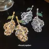 Ramas Plateadas Brillando con la Luz~ Pendientes Exquisitos de Hoja Hueca con Circonita, Pendientes Exquisitos para Vestido de Noche y Vestir, Pendientes de Lujo Ligero y Alta Gama
