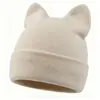 Gorro de punto liso de color sólido con orejas de gato, gorro de lana, cálido y adorable, gorro súper lindo para proteger las orejas en clima frío, transfronterizo