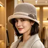 100% lujoso sombrero de cubo cálido de mezcla de lana para otoño e invierno con ala enrollada, sombrero casual de equitación que adelgaza el rostro, sombrero de cubo, sombrero de pescador para mujer