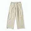 Calça cargo reta de cor sólida lavada estilo retrô americano 2026 para homens, marca da moda, corte solto, calça casual versátil com cordão para homens