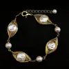 Estilo Europeo y Americano Hecho a Mano Alambre de Cobre Enrollado Malla con Forma de Ojo Pulsera Plana de Perlas Conjunto de Joyería de Lujo Ligero para Mujer