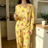 Pijama al por mayor de primavera y otoño invierno para mujer, delgado, de manga larga, pantalones, caricatura, lindo, viento, estudiante pequeño, ropa de casa, traje