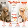 El Champú Espumoso para Mascotas KineShineX Sin Enjuague no requiere enjuague, proporciona una limpieza profunda, no irrita los ojos y es hipoalergénico.