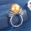 Suministro transfronterizo de anillo de perla de concha grande exagerado retro, anillo abierto de circonita, anillo de circonita de flor, anillo de circonita