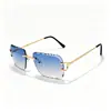 Gafas de sol cuadradas sin montura con borde cortado 2026 para mujer, estilo callejero europeo y americano de moda, gafas de sol decorativas al por mayor