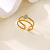 Anillo Transfronterizo Europeo y Americano de Piedra Natural Acero de Titanio Chapado en Oro de 18 Quilates para Mujer Retro Lujo Accesible Piedra Ojo de Gato que Conserva el Color Joyería de Mano Abierta