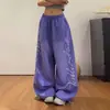 Pantalones deportivos retro americanos 2026 con estampado de letras y pierna curva, pantalones sueltos para mujer para baile y atletismo, pierna recta, longitud de piso, pantalones de pierna ancha