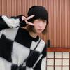 Chapéu de Lã Empilhado Preto Feminino Outono e Inverno Chapéu de Lã Versátil Popular na Internet Chapéu de Tricô para Cabeça Grande Baotou Chapéu Lua Masculino da Moda