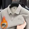 Popular suéter falso de dos piezas, cálido de invierno, forrado de polar, polo para hombre engrosado con cuello camisero, estilo coreano, ropa de hombre moderna y de corte ajustado