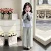 2026 Estilo Coreano Casual Estilo Acadêmico Manga Longa Moletom Meninas Solto Xadrez Calça de Perna Larga Conjunto de Duas Peças Personalizado Tendência