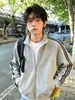Chaqueta deportiva azul marino de tres rayas para hombre, sudadera con cremallera de marca juvenil de moda para otoño, chaqueta estilo universitario para pareja