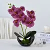 Flor Artificial com Dois Galhos e 9 Flores, Orquídea Phalaenopsis de Toque Real em Vaso, Flor Falsa para Decoração de Casa, Fotografia, Casamento, Arranjo de Flores Artificiais