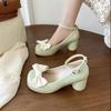 Estilo princesa ~ zapatos Mary Jane con lazo 2022 primavera y verano Nuevos Tacones Altos sandalias de tacón grueso de mujer de punta cerrada