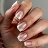 Uñas Postizas Estilo Francés Minimalista con Brillo 24 Piezas Blanqueamiento Suave Manicura Uñas Postizas En Stock para Mayoreo
