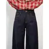 Jeans azul oscuro de pierna ancha para mujer, nuevo y moderno, de tiro alto, adelgazantes, corte holgado para cuerpo tipo pera, pantalones de diseño elegante de pierna recta