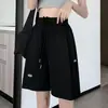 Shorts casuales negros para mujer, nuevo estilo de verano, corte holgado, adecuados para usar al aire libre, de cintura alta, talla grande, pierna ancha, pantalones deportivos con cordón, modernos
