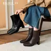 Botines cortos de estilo francés para mujer, con punta cuadrada y tacón grueso, otoño, cuero genuino, tacón alto, ajustados, botines versátiles, botines cortos de moda 4142