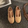Novos Sapatos Mary Jane Estilo Coreano Primavera e Outono com Bico Redondo e Tira em T para Mulheres, Sapatos Simples Rasos de Salto Baixo para Mulheres