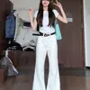 Jeans acampanados blancos no ajustados para mujer, de tiro bajo, nuevos para primavera/verano 2026, holgados, versátiles, casuales, ligeramente acampanados, pantalones de largo hasta el suelo