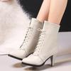 Botas Nuevas de Primavera y Otoño Estilo Martin con Tacón Alto Hasta la Mitad de la Pantorrilla Punta Redonda Tacón Grueso Con Cordones Botas para Mujer Talla Grande 41 42 43