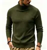 SuéterMasculino Outono/Inverno Novo Europeu e Americano Gola Alta Cor Sólida Listrado Slim Fit Malha Quente Camisa Base Masculina