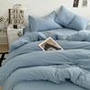 Sábana de algodón lavado Ins Fengshui de cuatro piezas de color sólido, funda de edredón, textiles para el hogar Nantong, ropa de cama, funda de edredón de tres piezas, venta al por mayor