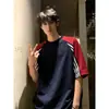 Camiseta Masculina de Manga Curta Raglan Meia Manga Verão Novo Estilo Patchwork Solta Algodão 270g Dt6261