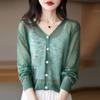 Cardigã de Tricô com Efeito Slub Feminino Fino de Seda Gelada Linho Jaqueta de Verão Nova Solta Xale Externo Camisa para Ar Condicionado para Mulheres