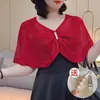 Xale de Tricô de Alta Qualidade Roupa Externa Feminina Gola Alta Preguiçosa Sneak com Moda Saia Lápis Cheongsam Blusa Ondulada para Ambiente com Ar Condicionado