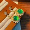 Aretes de Calcedonia Verde Natural, Aretes Colgantes de Jade de Lujo Vintage Verde Sol con Diamantes Completos, Estilo Antiguo