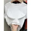 Camiseta Feminina da Moda da Marca Trendy com Manga Curta em Tecido Escovado, Novo Estilo 2026, Algodão Puro Espesso, Camiseta Branca de Base de Alta Qualidade