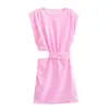 Aliexpress al por mayor otoño nuevo para mujer jersey de color liso cuello semi alto cintura ajustado con hombrera vestido corto