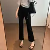 Calça flare cropped de cintura alta nova para o início do outono, com design de dobra vertical elástica composta em camada dupla para alongar as pernas