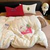 Juego de Cuatro Piezas Sueño de Árbol de Invierno Toalla de Felpa de Leche Doble Cara Franela Gruesa Bordada Suave Elástica Ropa de Cama