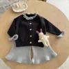 [Escolha de Qualidade] Conjunto de Tricô Cardigã Doce de Outono para Meninas Calça Infantil Roupa de Duas Peças Transfronteiriça