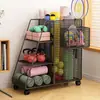 Cesta de armazenamento para tapete de yoga, cesta de armazenamento para equipamentos esportivos e de fitness com rodas, prateleira de armazenamento para uso doméstico no vão lateral do armário atrás da porta