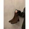 Primeiro Encontro Jifa Botas Francesas para Emagrecer Botas de Salto Médio Veludo Elástico Botas Femininas Outono e Inverno Marrom Retro Botas Curtas Botas de Cavaleiro Britânico