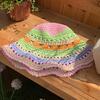 Sombrero de Paja Calado Arcoíris de Dopamina para Mujer Verano Nuevo Vacaciones Junto al Mar Sombrero Parasol Protector Solar Cabeza Grande Wai Sombrero de Pescador