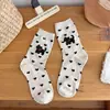 Calcetines Blancos para Mujer, Estilo Delgado de Verano, Lindo Diseño de Gato de Dibujos Animados, Calcetines de Algodón Puro de Caña Media, Hilo de Lunares, Calcetines Holgados Versátiles