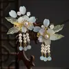 Acessórios de Cabelo Hanfu para Meninas, Presilhas de Cabelo com Flor e Borla, Grampos de Cabelo Super Fada, Presilhas Laterais Estilo Chinês, Par Fofo de Presilhas