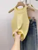 Chaleco de Punto Hombros Descubiertos con Cuello Halter y Cuello Redondo Estilo Pura Pasión para Mujer Verano Delgado Corto Tejido de Seda de Hielo Ropa Interior Top sin Mangas