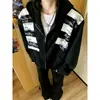 Sudadera con capucha estampada con parche de letra estilo americano para hombre y mujer, silueta de alta gama, chaqueta cárdigan de hombro recto